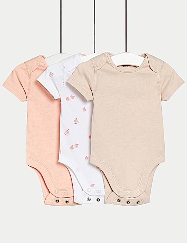 3pk Pure Cotton Peaches Bodysuits (0-3 Yrs)