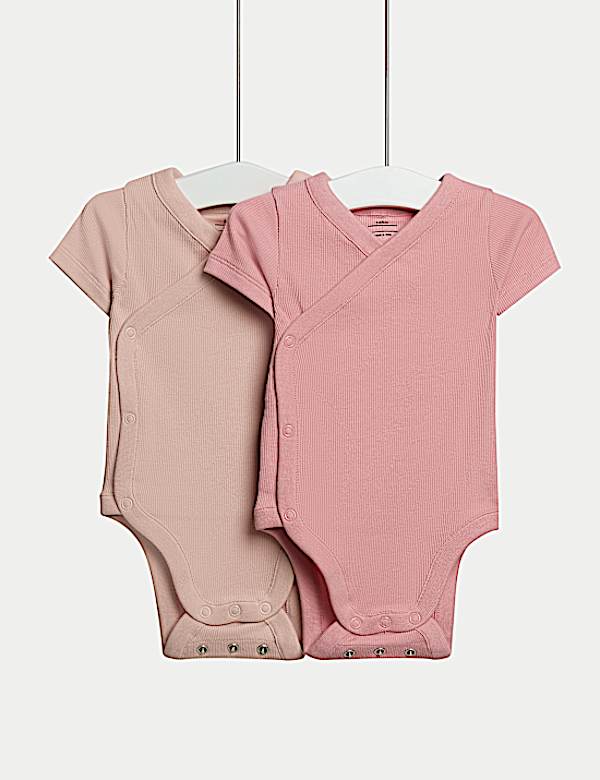 2pk Cotton Rich Ribbed Cross Over Bodysuits (0-3 Yrs)