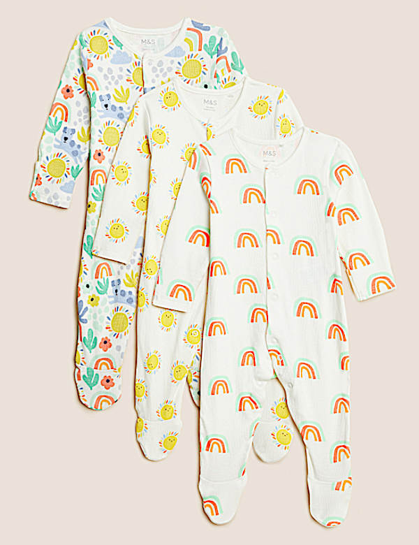 3pk Cotton Rich Printed Sleepsuits