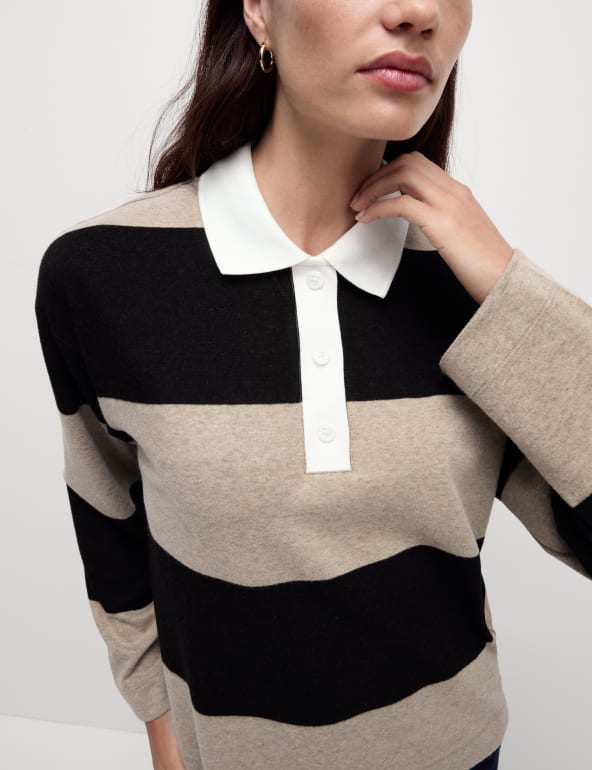 Women's striped rugby polo shirt discount