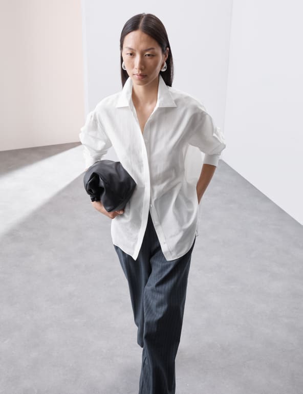 Silk Blend Collared Long Sleeve Shirt Autograph M S
