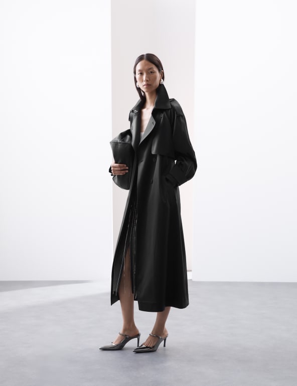 Satin Double Breasted Longline Trench Coat Autograph M S