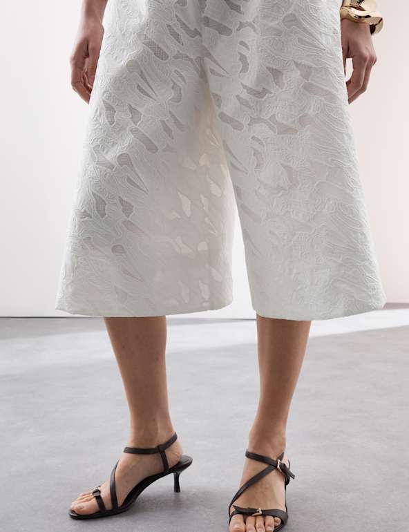 Pure Cotton Broderie Detail Wide Leg Culottes | Autograph | M&S Pure Cotton Broderie Detail Wide Leg Culottes | Autograph | M&S