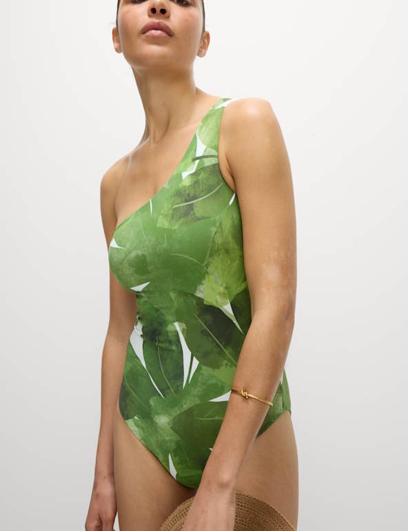 Printed Padded One Shoulder Swimsuit | M&S Collection | M&S Printed Padded One Shoulder Swimsuit | M&S Collection | M&S