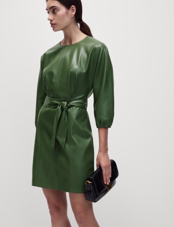 Faux Leather Belted Mini column Dress M S Collection M S