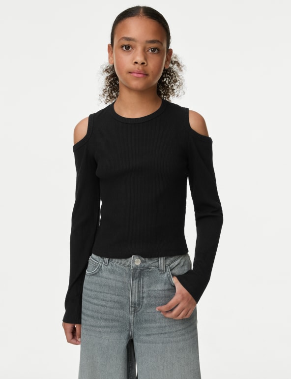 Cotton Rich Ribbed Cold Shoulder Top 6 16 Yrs