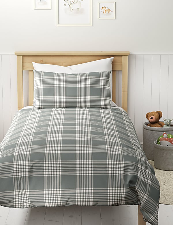 Checked Cotton Blend Bedding Set - GR