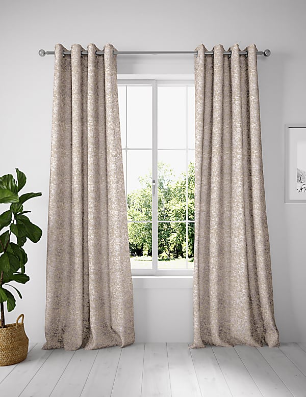 Cotton Blend Foil Texture Eyelet Curtains - GR