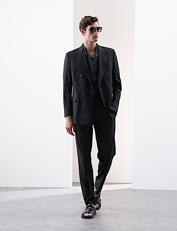 Tailored Fit Italian Performance Linen Blend Double Breasted Suit - IS