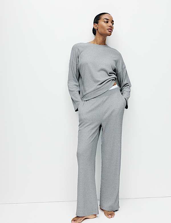 Ribbed Crew Neck Long Sleeve Pyjama Set - MX