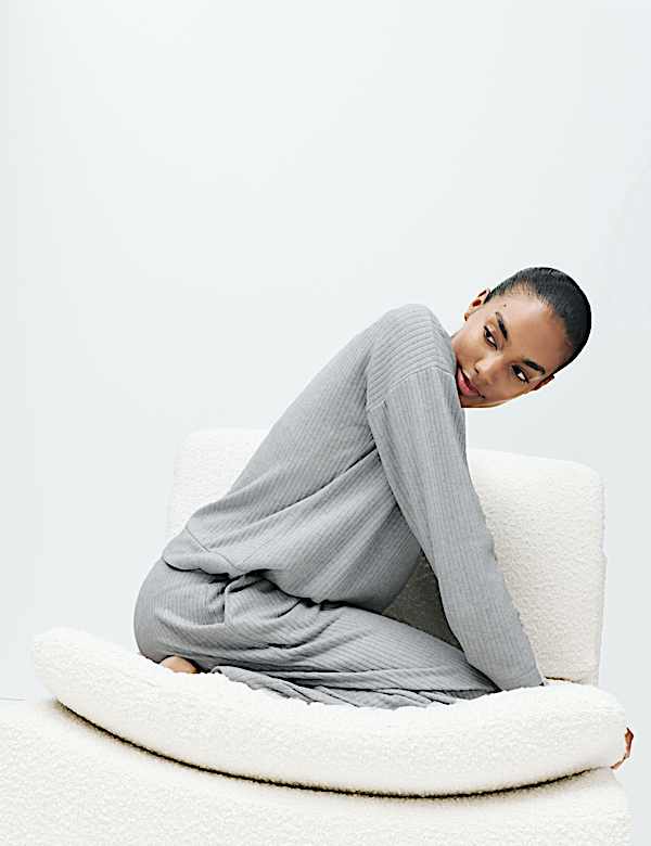 Ribbed Crew Neck Long Sleeve Pyjama Set - CZ