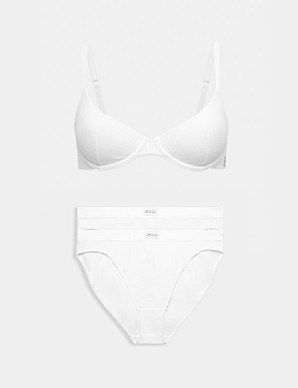 Asta Cotton Blend Padded Demi Cup Bra Set A-E - KR