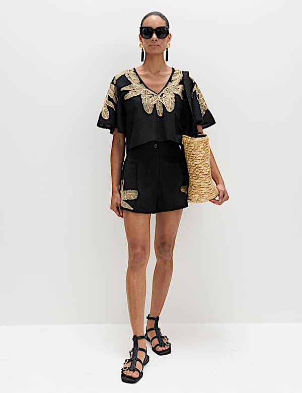 Palm Embroidered Beach Top & Short Set