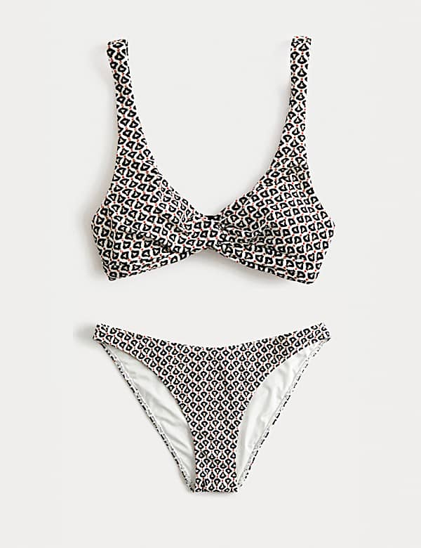 Printed Twist Front Plunge Bikini Set - AL