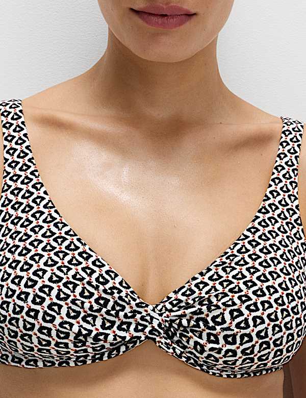 Printed Twist Front Plunge Bikini Set - AL