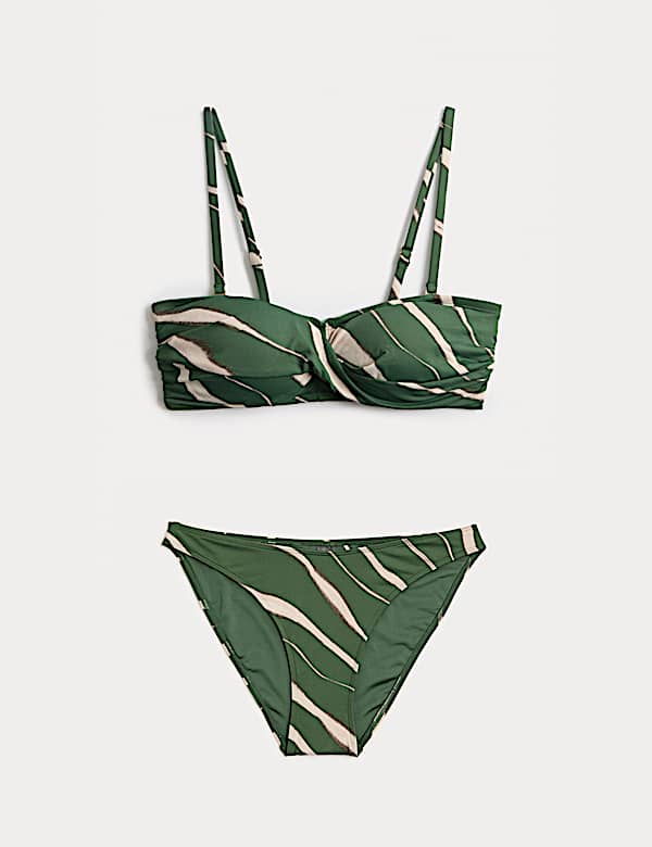 Printed Padded Twist Front Bandeau Bikini Set - CH