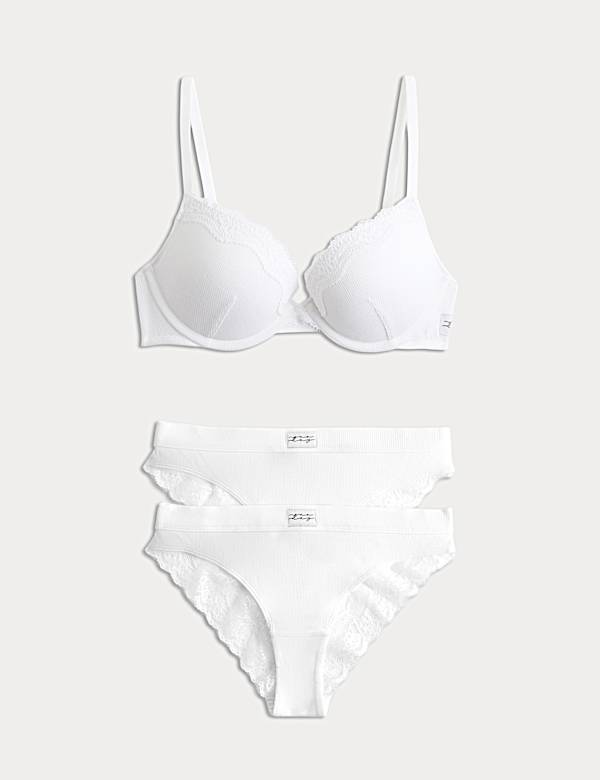 Juni Cotton Rib Wired Push-Up Plunge Bra Set A-E - CZ