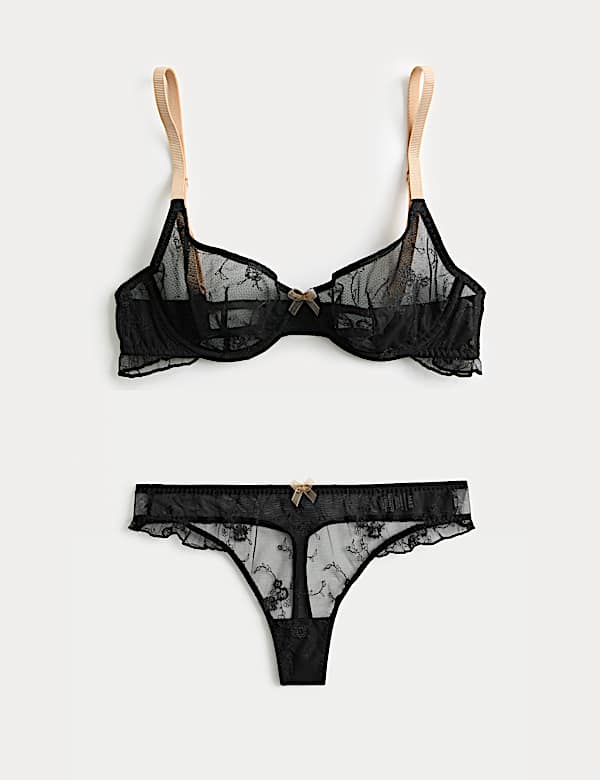 Helena Embroidery Wired Demi Cup Bra Set A-E - DK