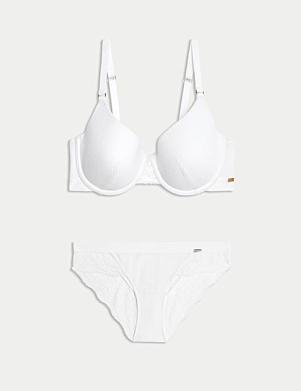 Rib & Lace Wired Full Cup Lounge Bra Set A-E - CA