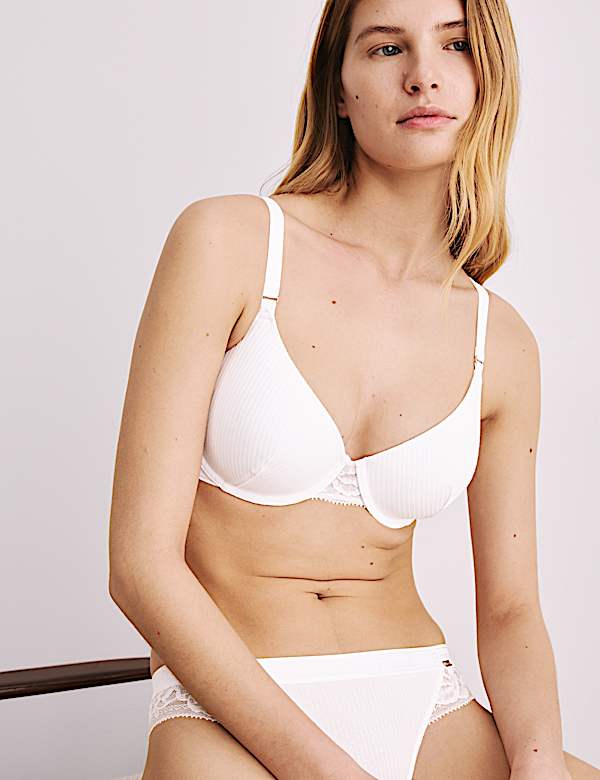 Rib & Lace Wired Full Cup Lounge Bra Set A-E - CA