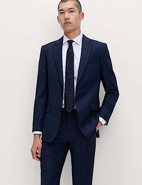 Regular Fit Pure Wool Pinstripe Suit - EE