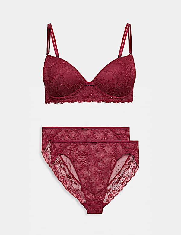 Lace Non Wired Push Up Plunge Bra Set A-E - RS