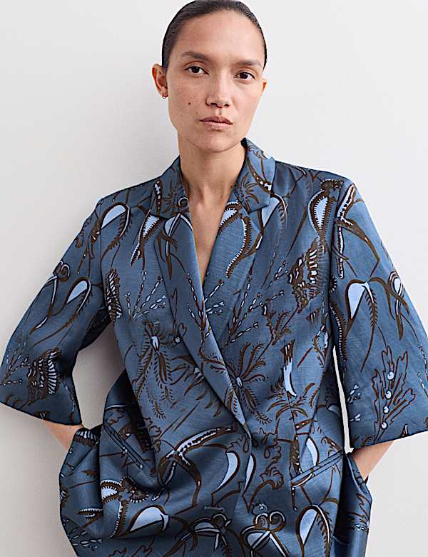 Printed Short Sleeve Longline Blazer & Trouser Set - BE