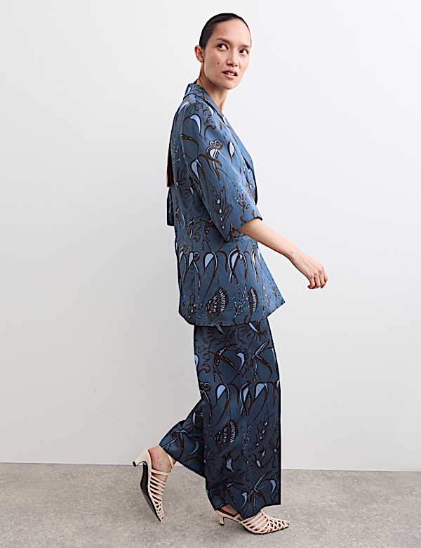 Printed Short Sleeve Longline Blazer & Trouser Set - BE