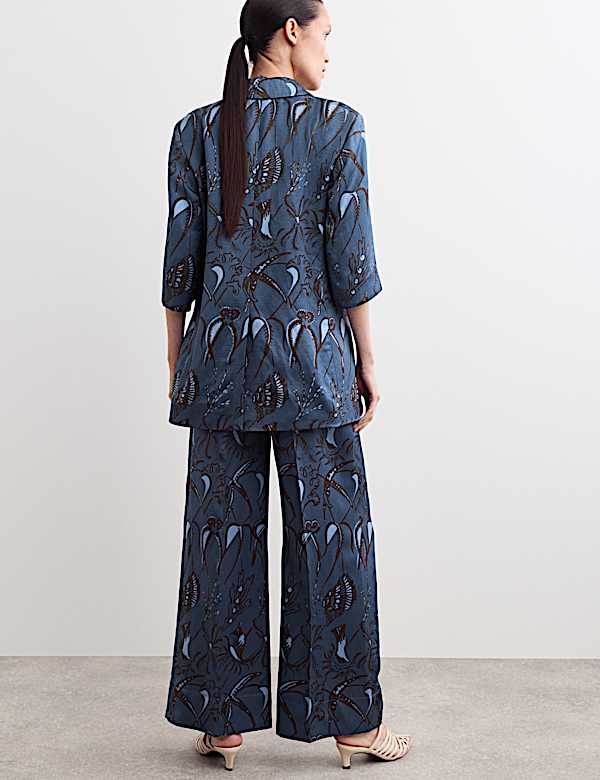 Printed Short Sleeve Longline Blazer & Trouser Set - BE