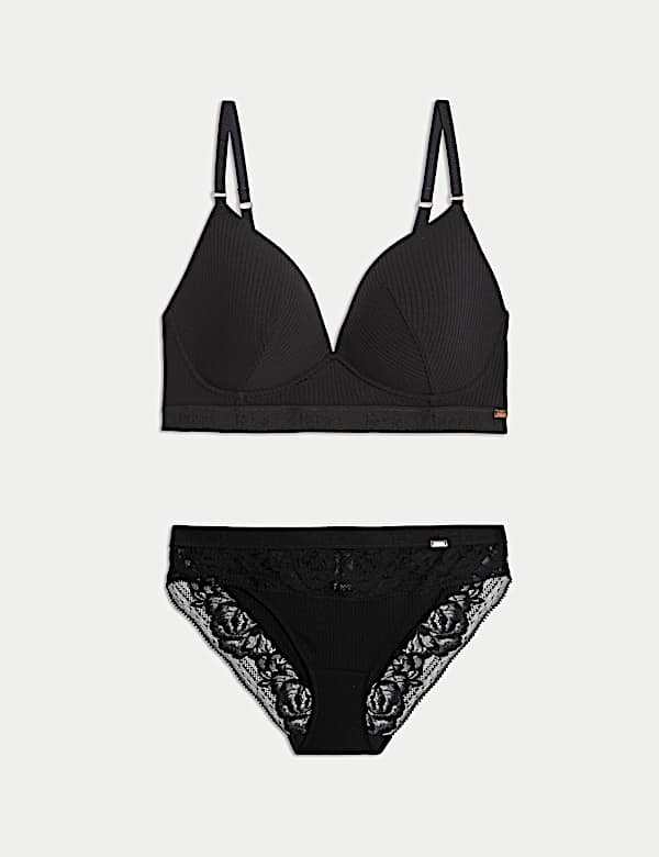 Lounge Rib & Lace Non Wired Plunge Bra Set A-E - DK