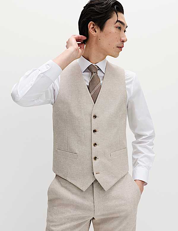 3 Piece Tailored Fit Cotton Linen Striped Suit - HU