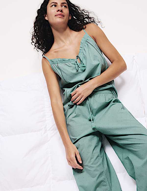 Pure Cotton Tie Front Cami Pyjama Top Set - HR
