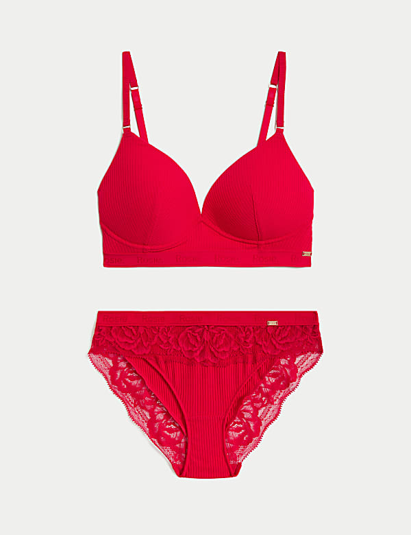 Lounge Rib & Lace Non Wired Plunge Bra Set A-E - NZ