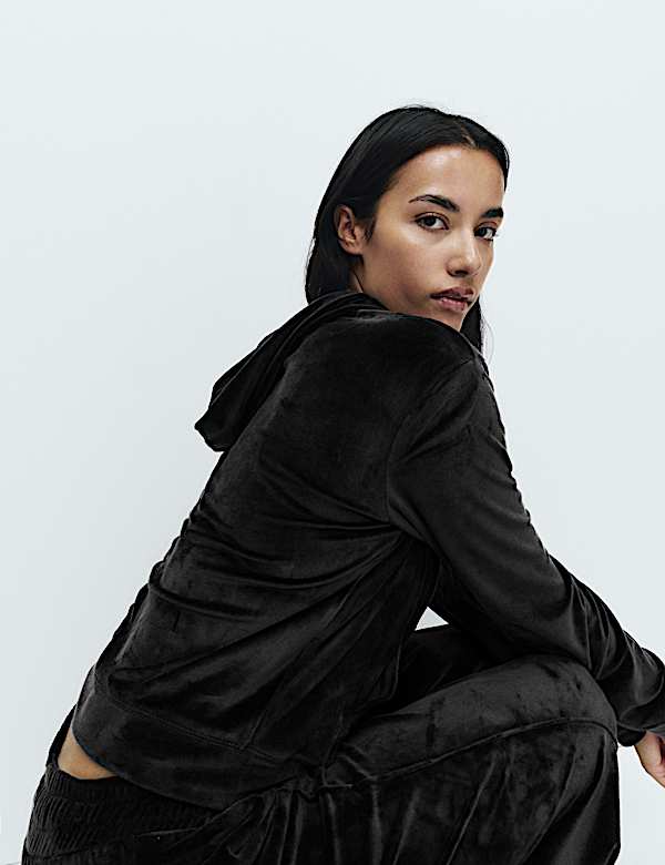 Domowy komplet welurowy z rozpinaną bluzą z kapturem - PL