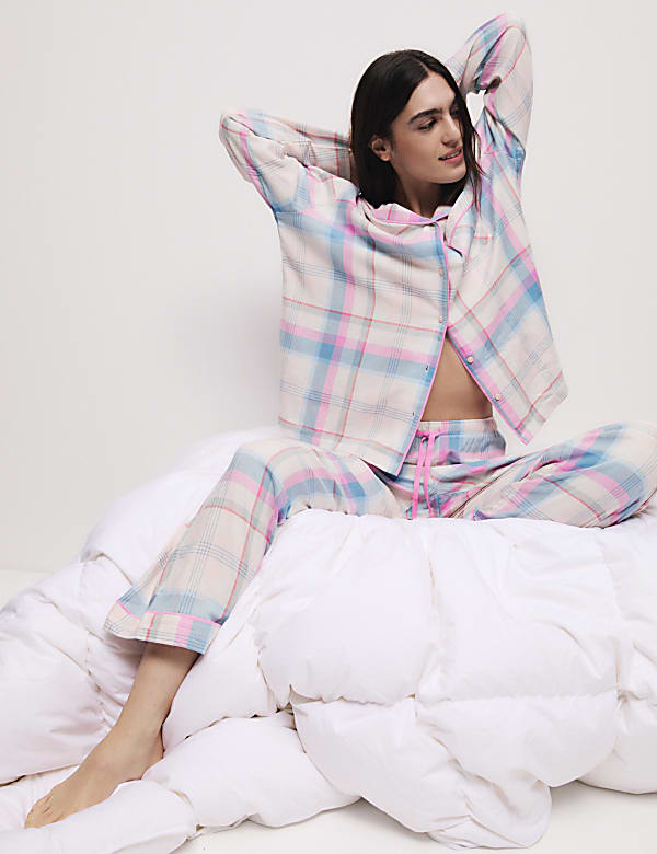 Majestic International 100% Cotton Light Blue Check Pyjama Set - 3062170 - 460 main image 1