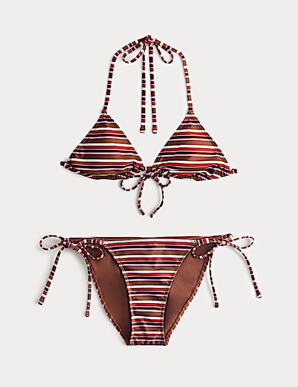Printed Padded Halterneck Triangle Bikini Set - GR