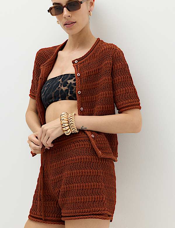 Cotton Blend Cardigan & Shorts Set - GR