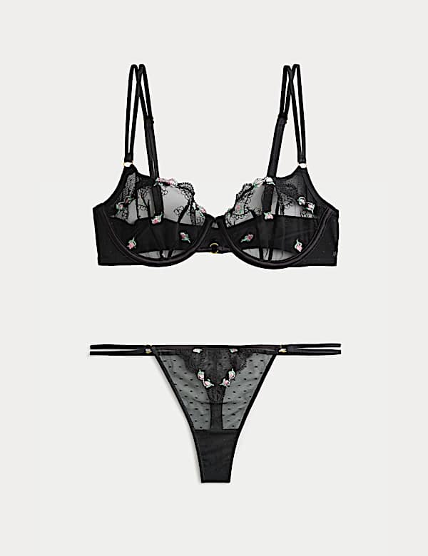 Leah Embroidery Wired Demi Cup Bra Set A-E - US