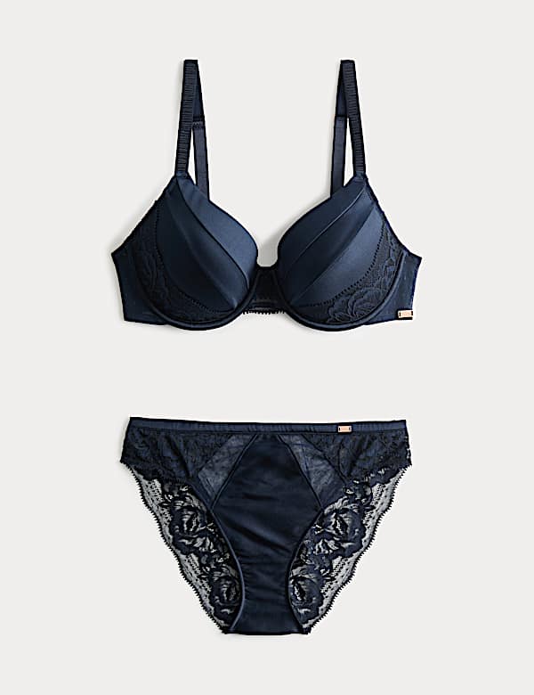 Silk & Lace Wired Full Cup Bra Set A-E - IT