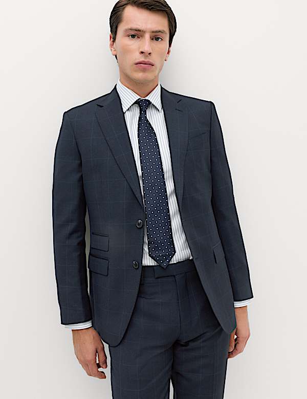 2 Piece Regular Fit Pure Wool Checked Suit