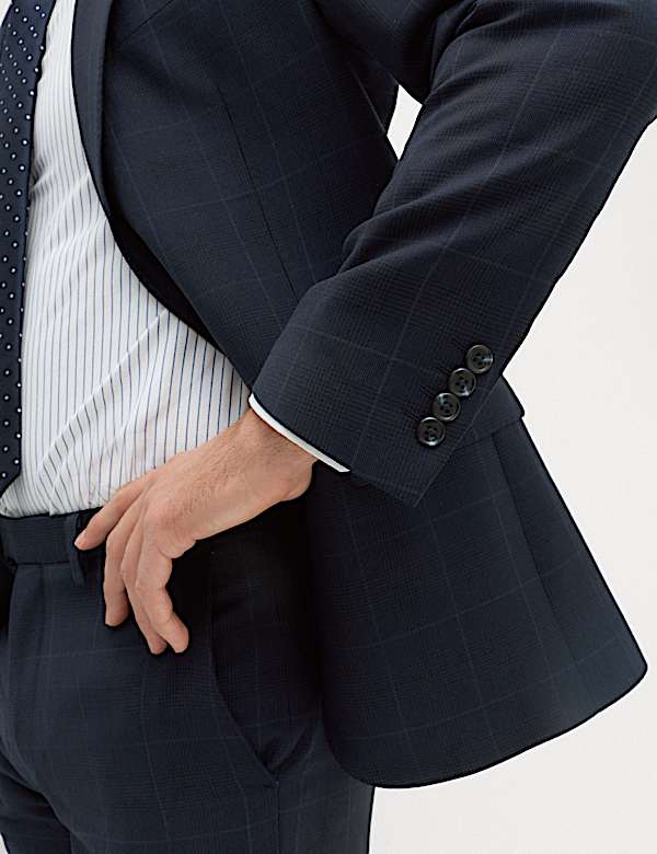 2 Piece Regular Fit Pure Wool Checked Suit - AL