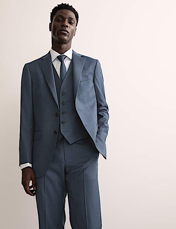 3 Piece Tailored Fit Italian Wool Sharkskin Suit