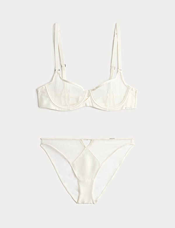Black Label Satin & Mesh Wired Demi Cup Bra Set A-DD - SE