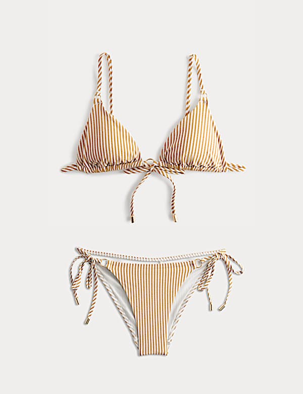 Striped Textured Triangle Padded Bikini Set - FR