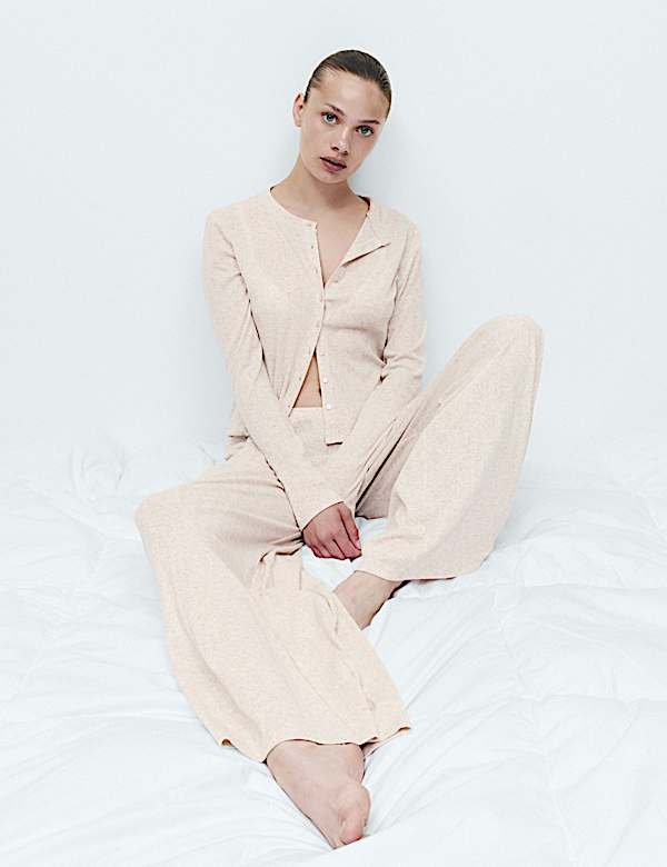 Cotton Blend Pointelle Lounge Cardigan & Bottom Set