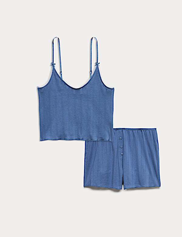 סט פיג'מה קמיסול מכותנה טהורה בסריגת פוינטל - IL