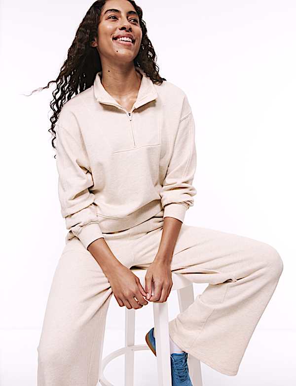 Pure Cotton Quarter Zip Lounge Sweatshirt Set - MY
