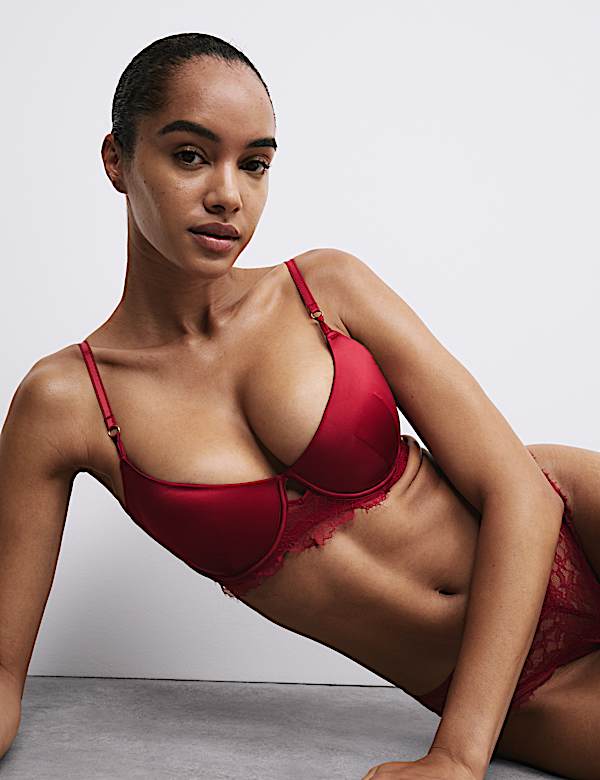 Forget Me Not Satin Wired Demi Cup Bra Set A-E - DE