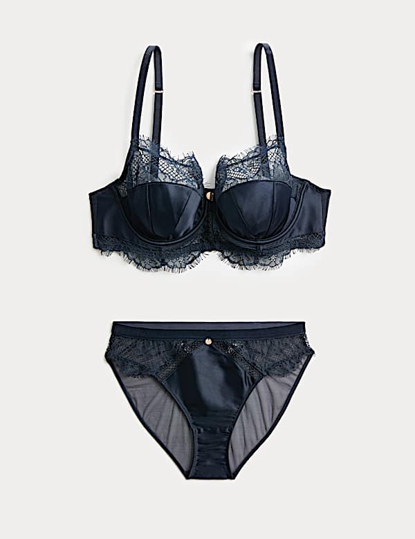 Saffron Satin & Lace Wired Balcony Bra Set A-E - AU