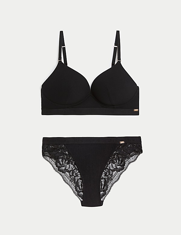 Lounge Rib & Lace Non Wired Plunge Bra Set A-E - FI